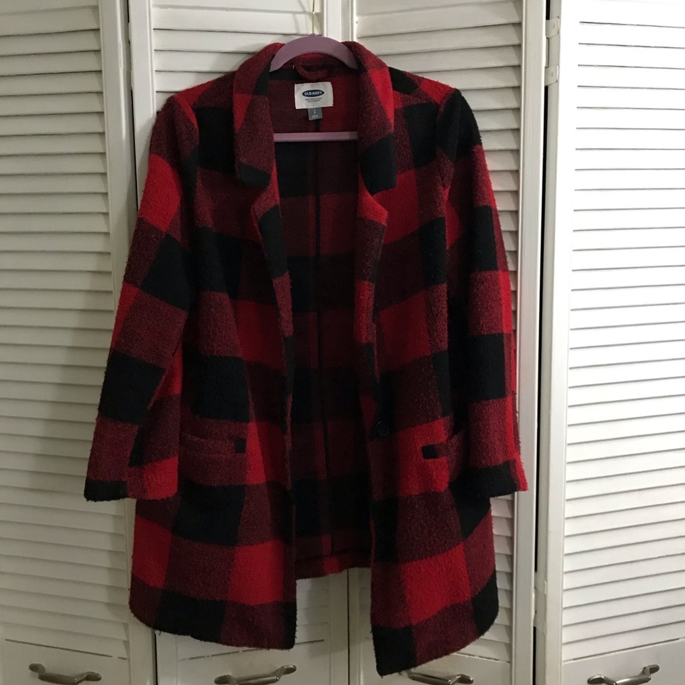 Buffalo plaid red and black gingham coat Small